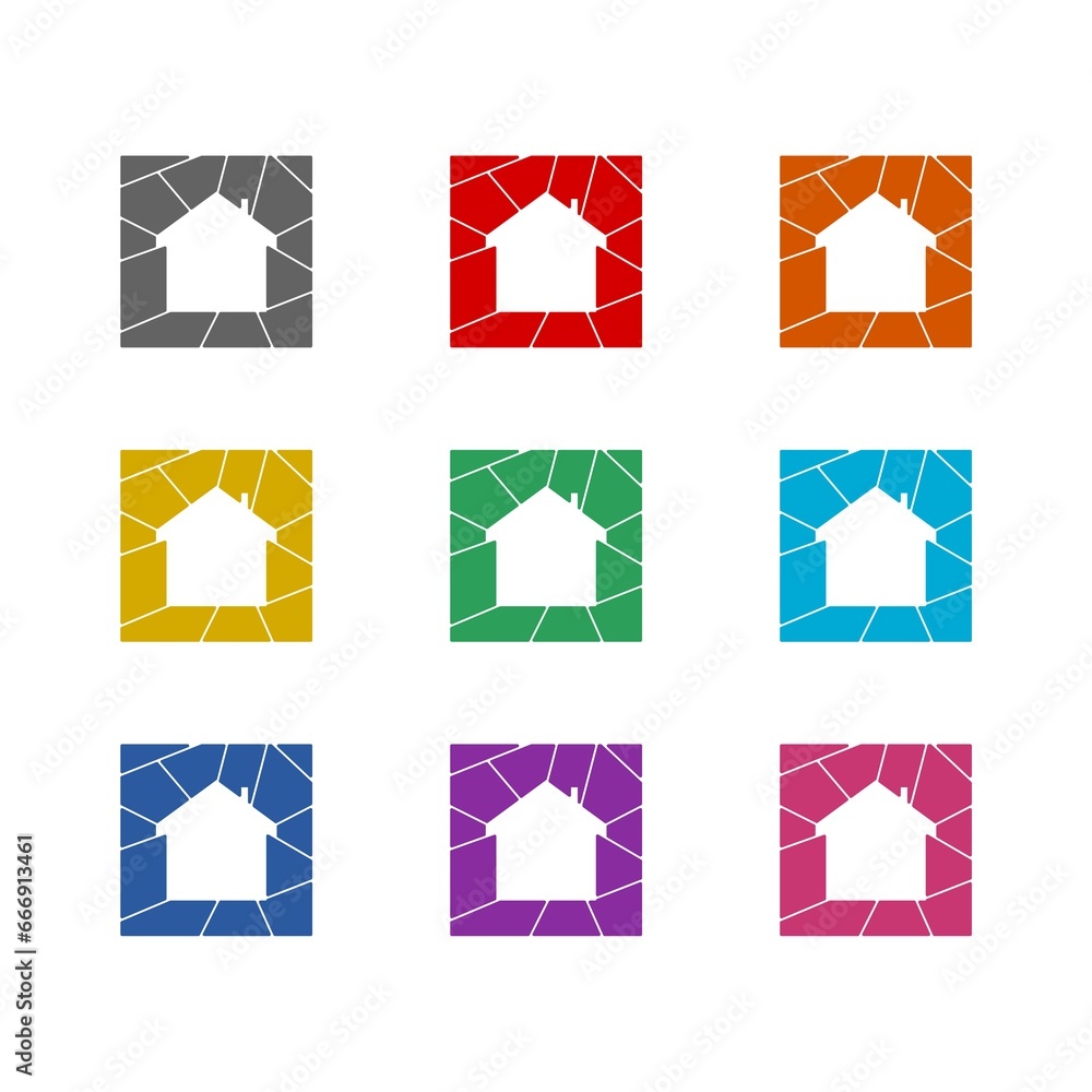 Stone house icon isolated on white background. Set icons colorful Stone house icon isolated on white background. Set icons colorful