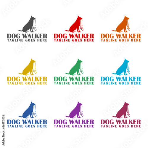 Dog walker logo template icon isolated on white background. Set icons colorful