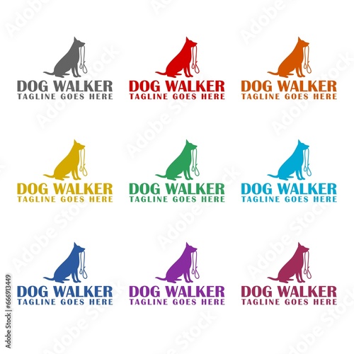 Dog walker logo template icon isolated on white background. Set icons colorful