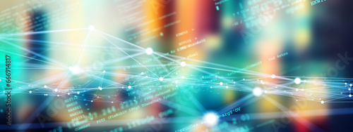 Obraz w ramie Programming code and communication network concept. Abstract background.
