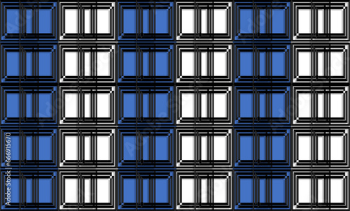 pattern with frames, blue and white square block arrange in vertical style white background , repeat seamless pattern design for fabric printing or wallpaper or backdrop