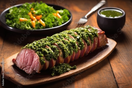 fresh argentinian asado with a side of chimichurri photo