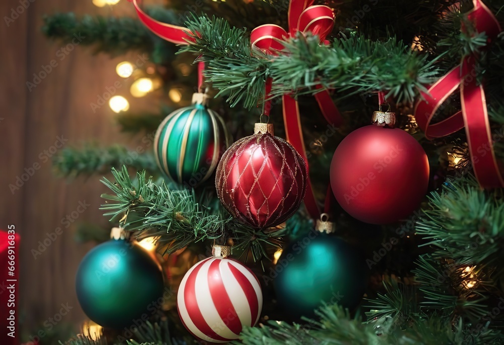 The background of the winter Christmas holiday with green fir branches and decorations, a Christmas tree and gifts in the interior. The background of the winter Christmas holiday with green fir branches and decorations, a Christmas tree and gifts in the interior.