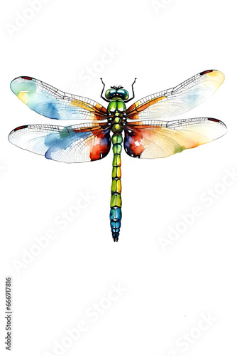 Dragonfly Watercolor Painting Isolated on White Background