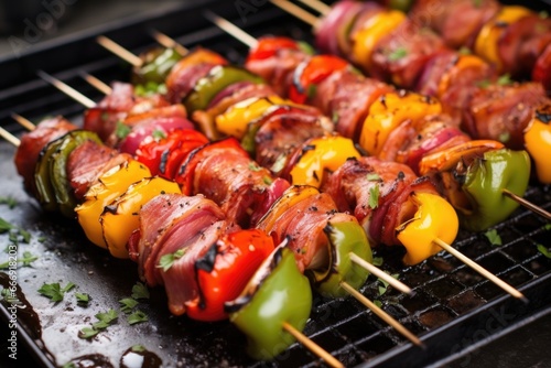 bell peppers stuffed with bbq meat on skewers