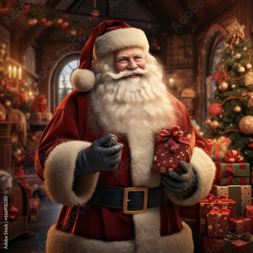 Santa Claus and gift in Chrismas day