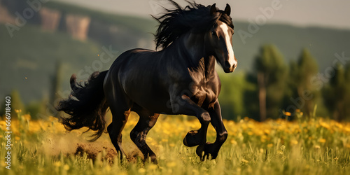A horse with a girl walking in the mud  Shire Horse  Friesian Horse   Beautiful Baby Horses   generative ai