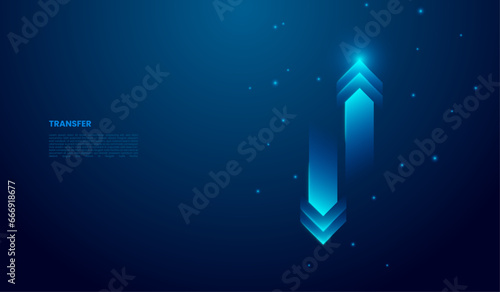 Abstract digital two arrows up and down on technology dark blue background. Exchange and transfer concept. Vector Illustration