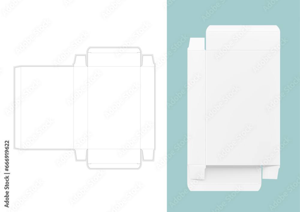 Realistic cardboard box mockup with layout. Flat view. Vector ...