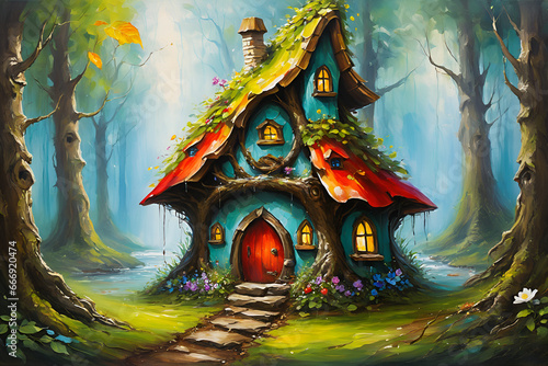 Fairy Tale Forest Gnome House Whimsical Artwork