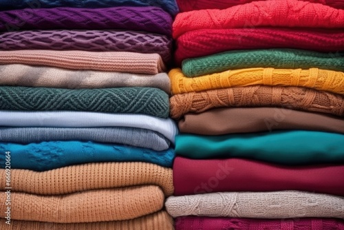 stack of finished knitwear in an orderly fashion