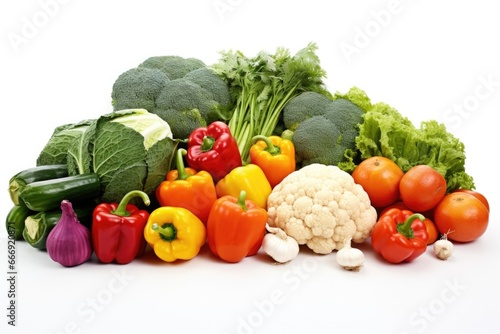 a variety of raw  organic vegetables on a white background