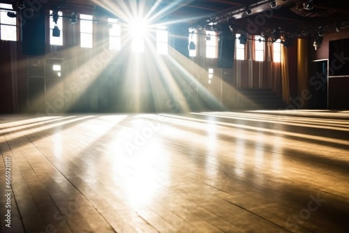 light hitting the stage floor through orchestra halls window