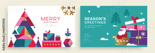 Set of Merry Christmas and Happy New Year 2024 vector illustration for greeting cards  posters  holiday covers in modern minimalist geometric style.