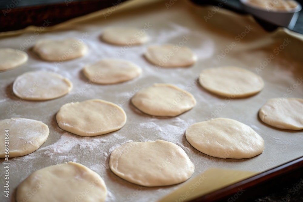 freshly cut dough shaped into cookies
