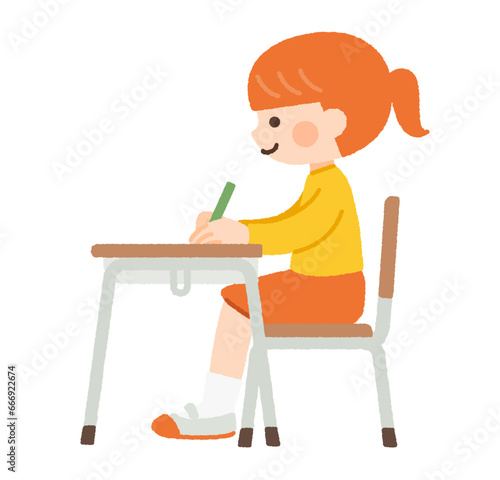 学校の椅子に座る子供のイラスト素材
