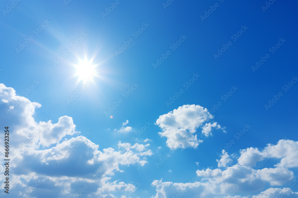 illustration of blue sky with clouds and sun background. Created with Generative AI illustration of blue sky with clouds and sun background. Created with Generative AI