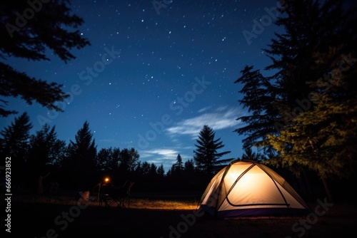 tent under a clear, star-filled night sky