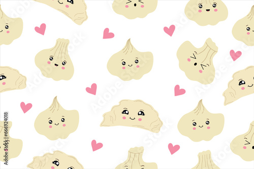 Dumplings, dumplings, dumplings, dumplings. Seamless pattern. Dumplings background. Vector illustration