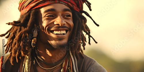 close up Portrait of a happy hippy black man with dreadlocks