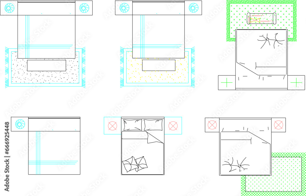 vector illustration of a detailed sketch of the interior of a bedroom with a top view of the mattress vector illustration of a detailed sketch of the interior of a bedroom with a top view of the mattress