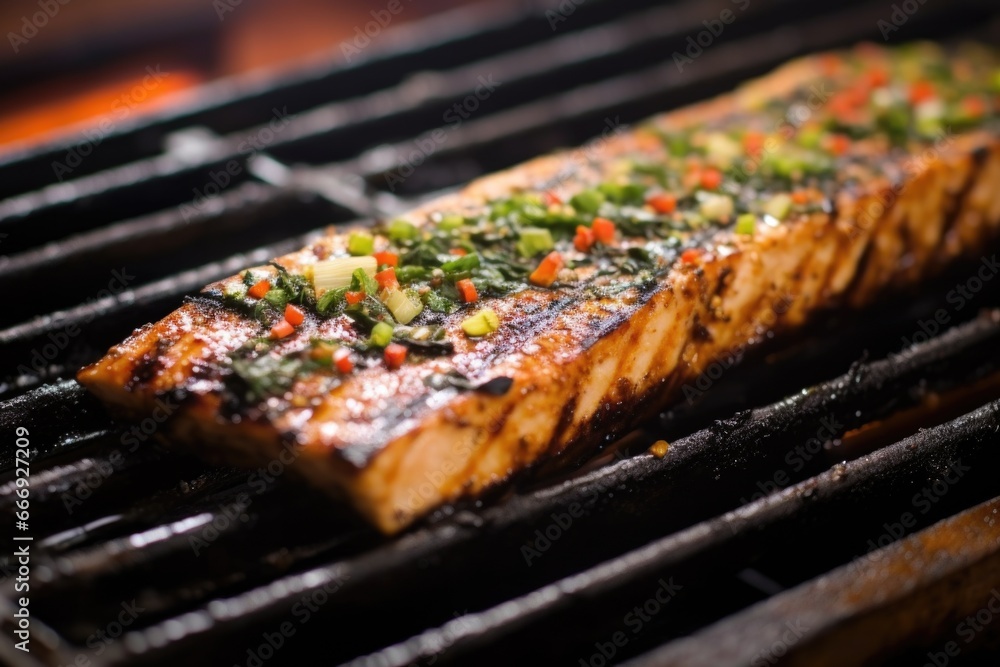 close-up of a charred tofu steak on a gridiron close-up of a charred tofu steak on a gridiron