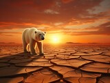 Polar bear in the desert, extinction, Climate change concept