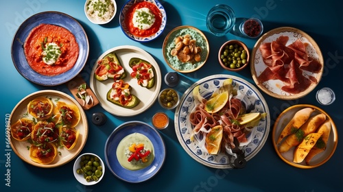 A Mediterranean tapas table with small plates