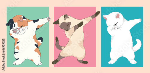 cute cat dubbing dance cool cartoon vector ,poster, postcard and cover design	
