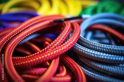 macro shot of jump rope cords being braided