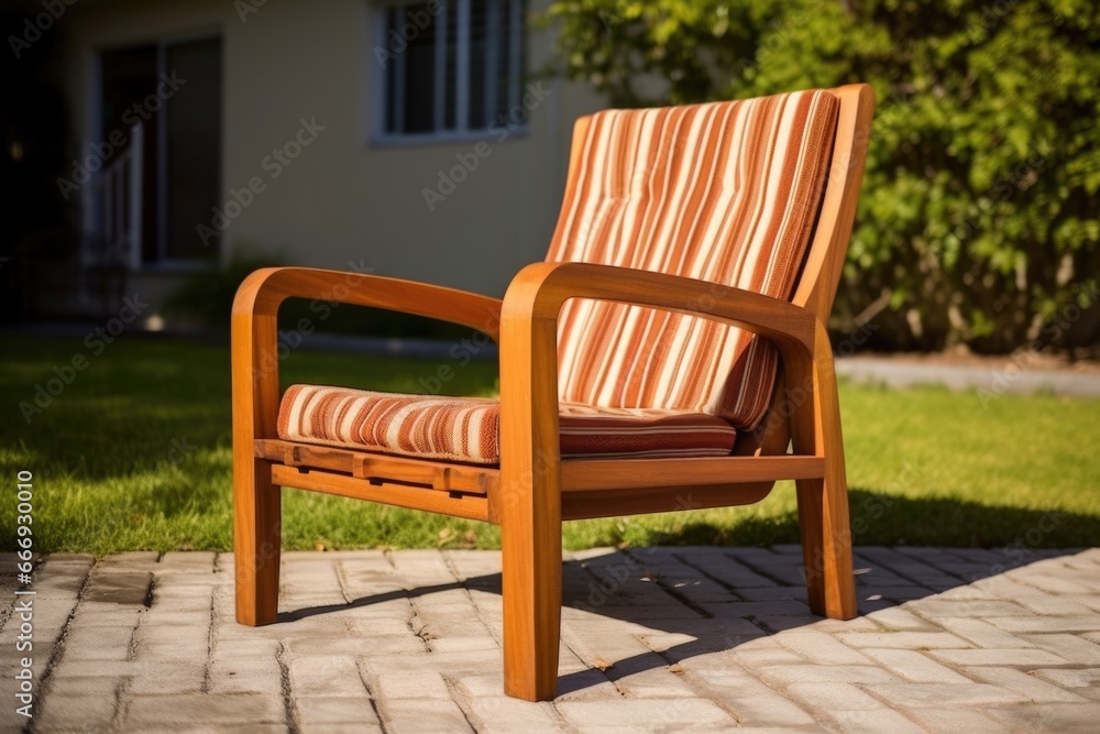 newly crafted wooden lounge chair, freshly polished newly crafted wooden lounge chair, freshly polished