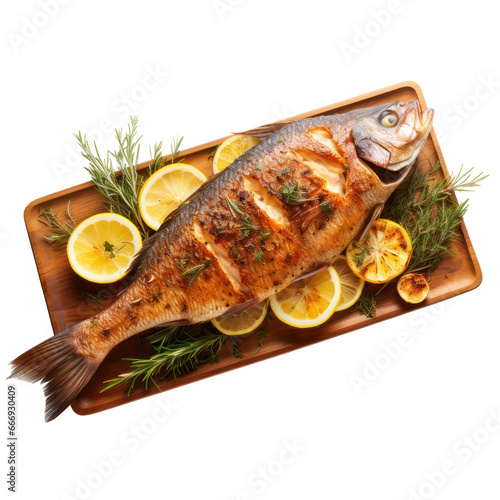Fish roasted isolated on transparent background,transparency  photo