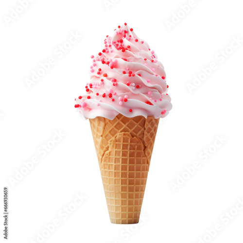 Strawberry ice cream cone with sprinkles isolated on transparent background,transparency 