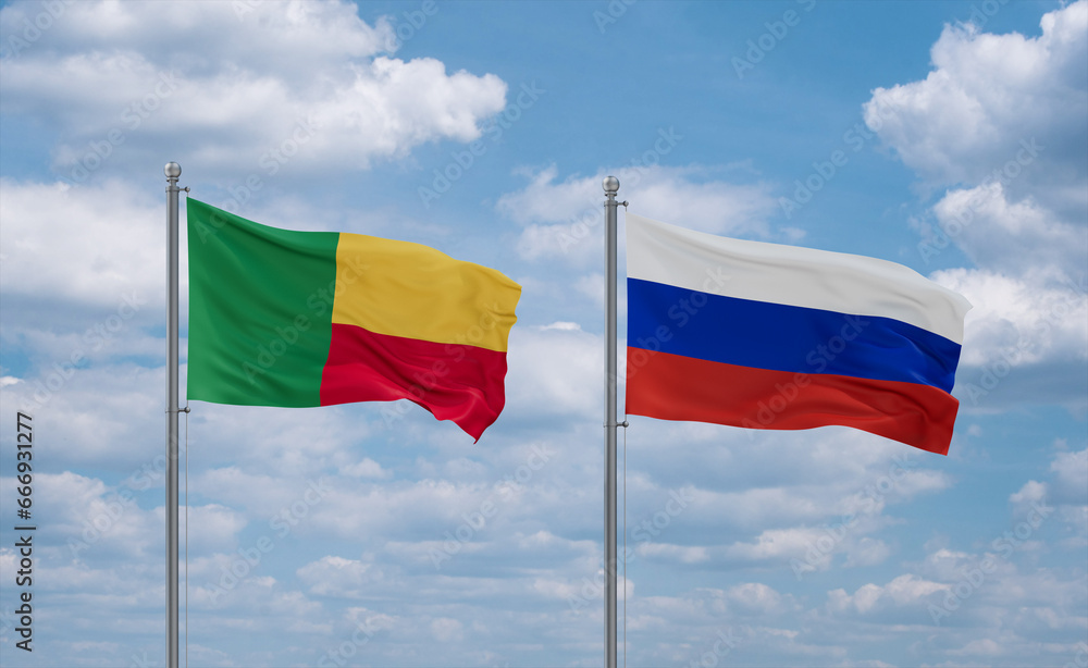 Russia and Benin flags, country relationship concept Russia and Benin flags, country relationship concept