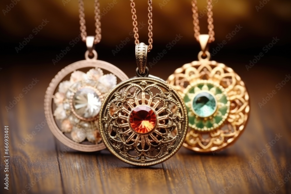 details of necklace pendants on workspace details of necklace pendants on workspace