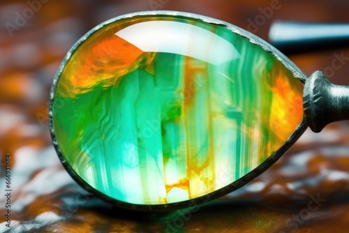 macro shot of an opal under a magnifying glass