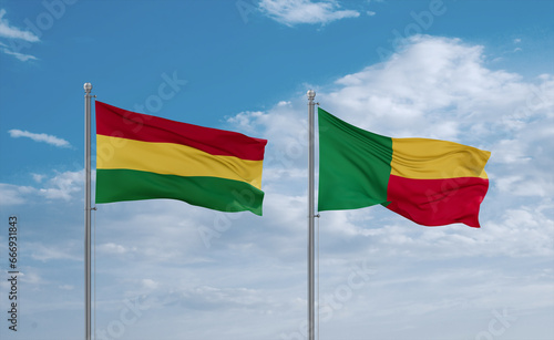 Benin and Bolivia flags, country relationship concept