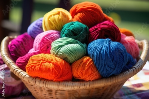 basket of vibrant wool for weaving activity