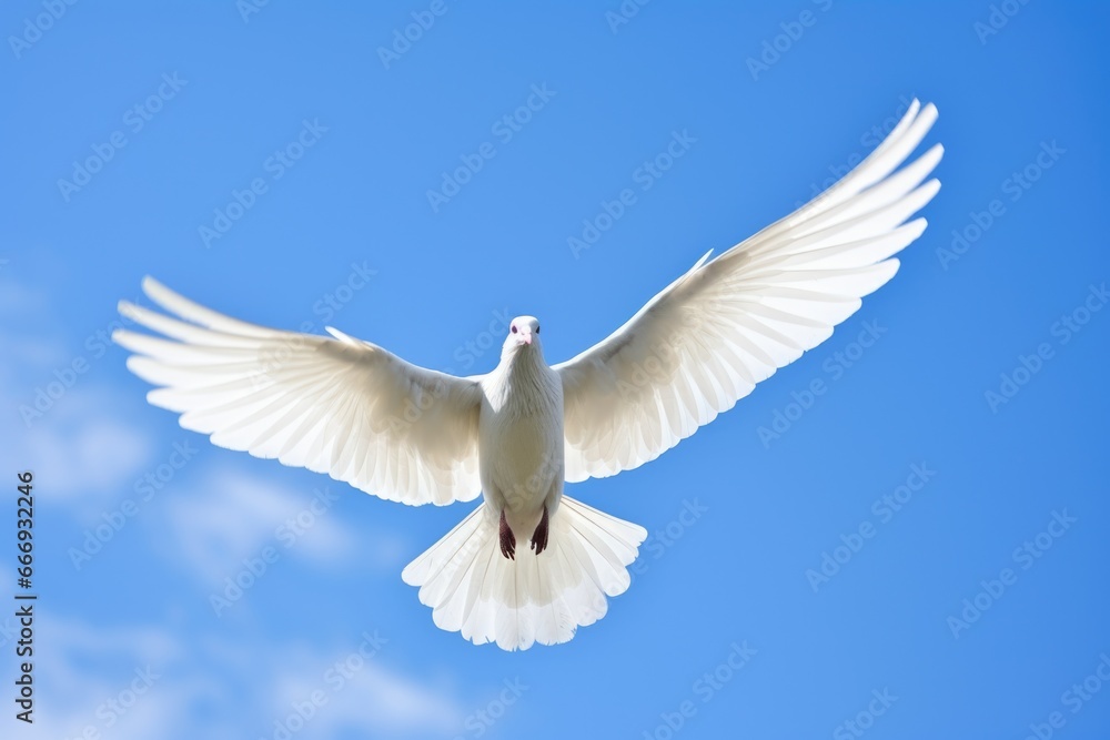 a white dove flying alone in bright blue skies a white dove flying alone in bright blue skies