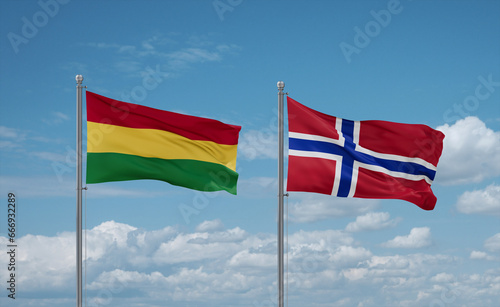 Norway and Bolivia flags, country relationship concept