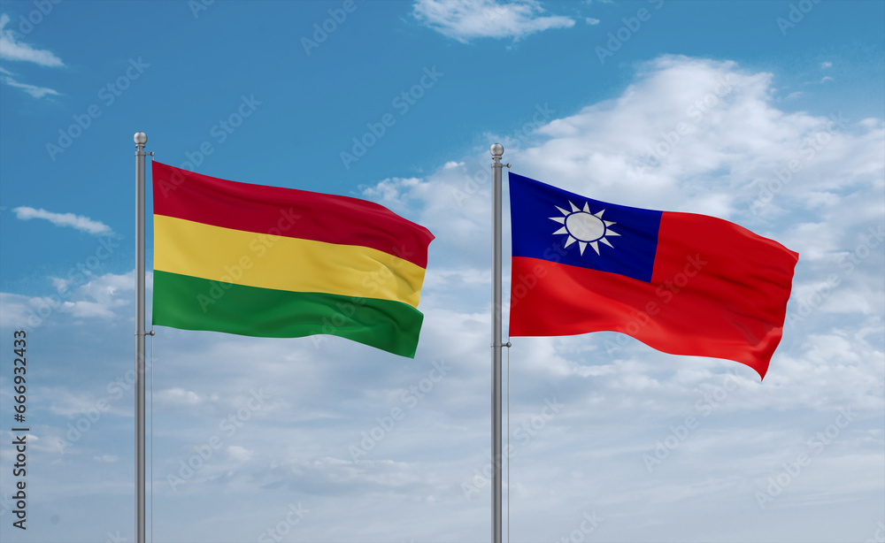 Taiwan and Bolivia flags, country relationship concept Taiwan and Bolivia flags, country relationship concept