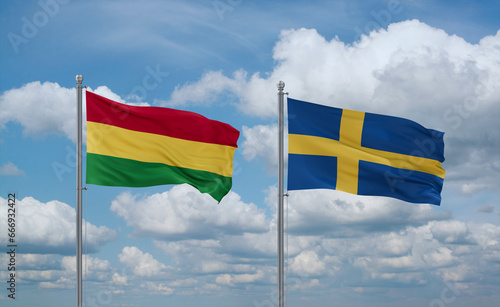 Sweden and Bolivia flags, country relationship concept