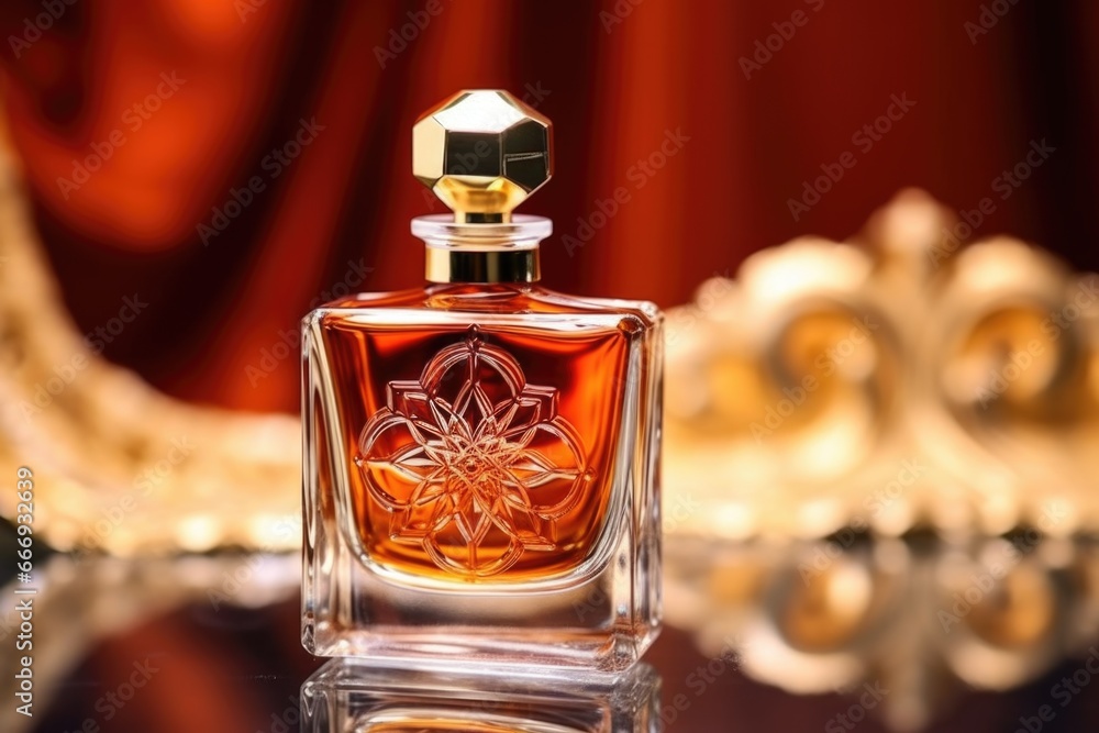 perfume bottle with the focus on brand label perfume bottle with the focus on brand label