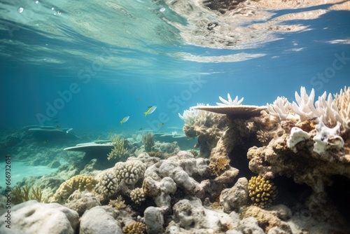 coral reefs showing bleaching under the sea