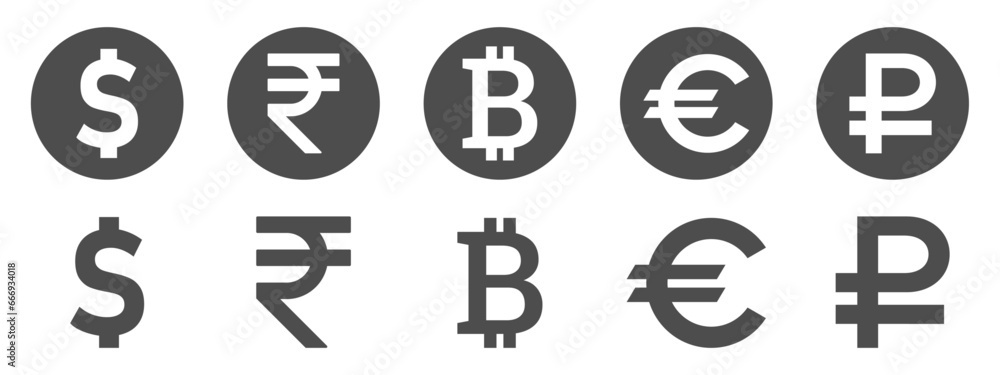 Money vector icons set. Virtual currency icons Money vector icons set. Virtual currency icons