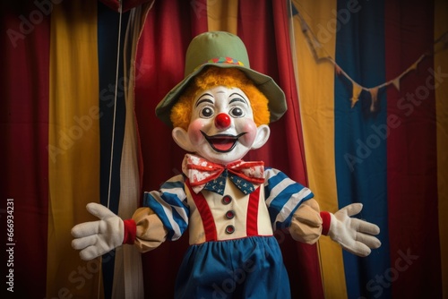 a marionette puppet resembling a clown against a circus backdrop © Alfazet Chronicles