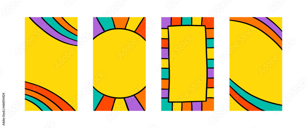 Groovy psychedelic frames in hippie style. Hand drawn retro border ...