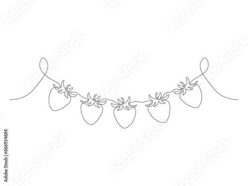 Abstract garland of strawberries continuous one line art drawing