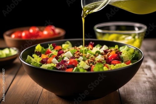 scooping beet salad from a salad bowl © altitudevisual