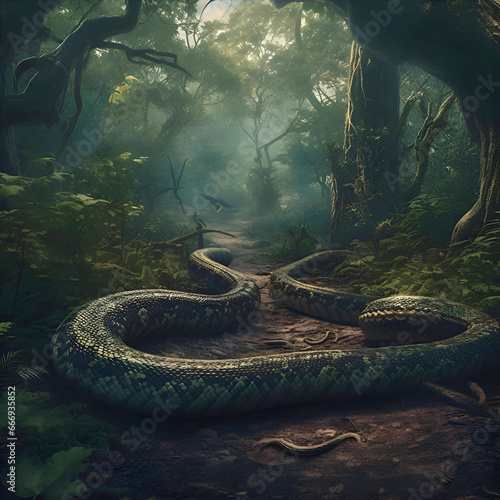 Viper snake in the forest. 3D render. Illustration.